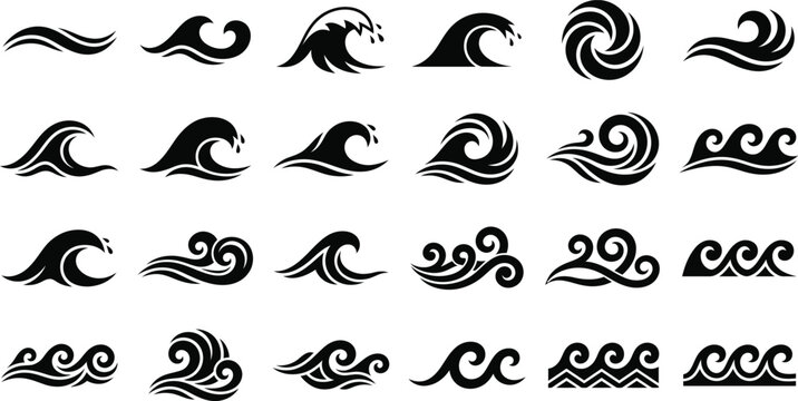 Black wave designs collection nautical elements for graphic design and branding