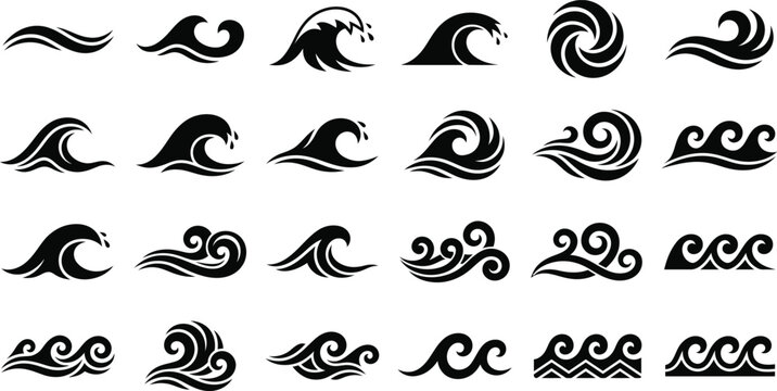 Black wave design elements collection nautical ocean inspired graphics