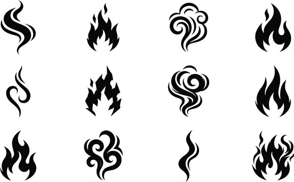 Black flame graphics collection tribal swirl and modern fire design elements