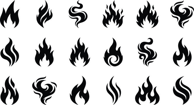 Black flame graphics collection diverse fire icons for design projects