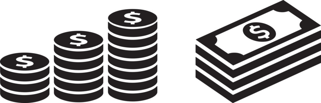 Money Stack Icon with Cash Bills and Coin for Finance Banking Investment and Cash Payment 

