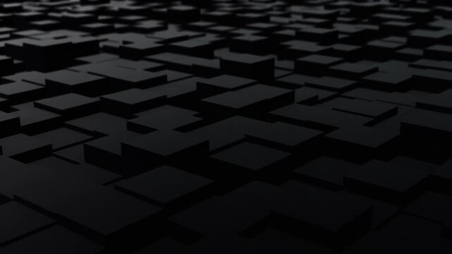 3d motion background from random moving black cube blocks, digital abstract seamless loop 4k animation