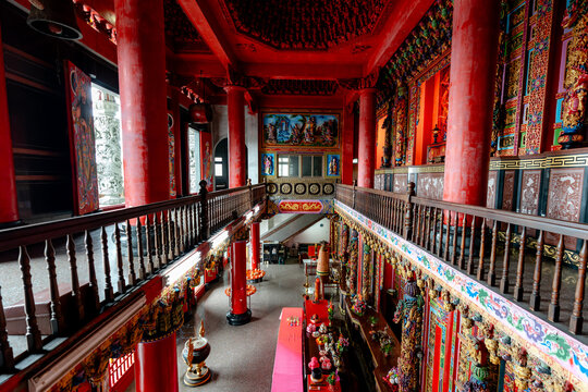Xiahai City God Temple interior in vibrant colors