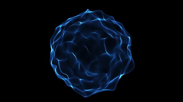 Abstract digital blue sphere flowing on a black background. Concept of artificial intelligence. Big data technology visualization seamless 4K looping 3D animation background