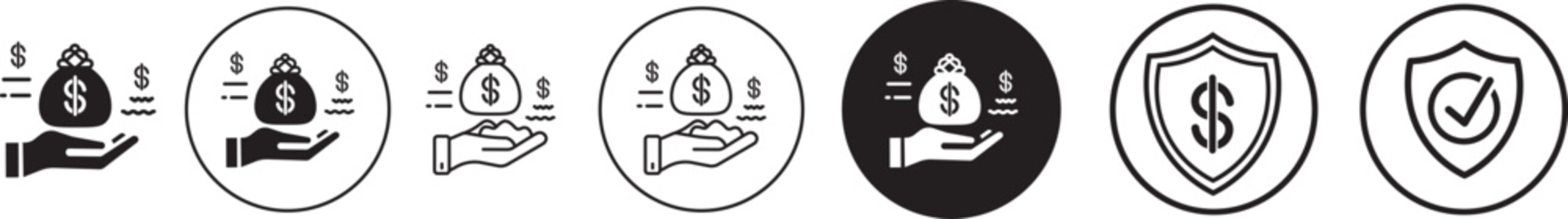 hand icon money savings holding on hand with dollar coin signs isolated illustration. 
