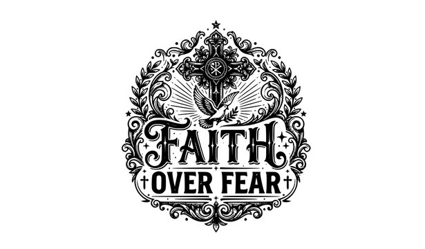 Faith Over Fear Christian Typography Vector T Shirt Design Illustration