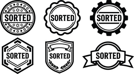 Fototapeta premium Black badge collection with sorted text in various shapes and ornament styles vector art