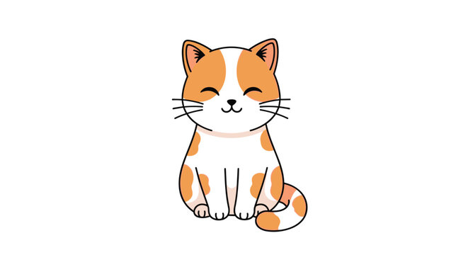 Lovely orange and white domestic cat cartoon character sitting calmly and smiling with a peaceful expression.
