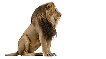 Majestic male lion with full mane sitting profile, isolated on transparent background © George