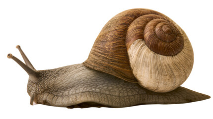 Detailed brown garden snail with textured shell, isolated on transparent background © George