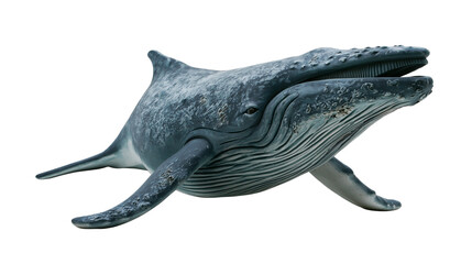 Fototapeta premium Large blue humpback whale with open mouth, isolated on transparent background