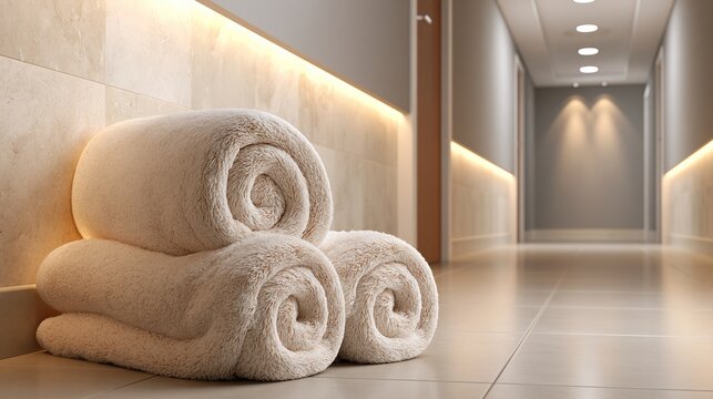 Folded Towels in Minimal Spa Corridor