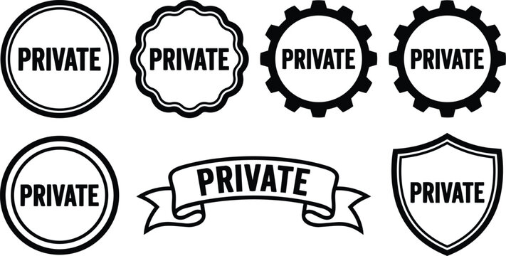 Black and white private badge set with circles gears ribbon and shield