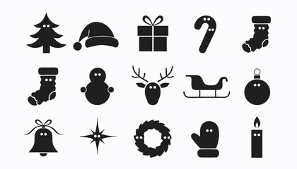 Christmas holiday icons featuring traditional festive elements like tree reindeer and gingerbread man © Sadhin07