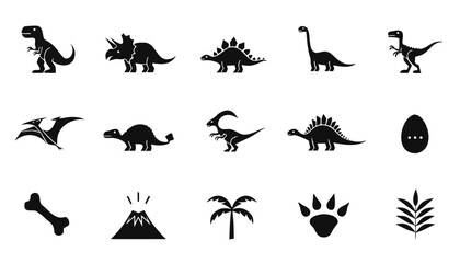 Dinosaur icon set in simple style, great for prehistoric animals, paleontological themes, or educational materials © Sadhin07