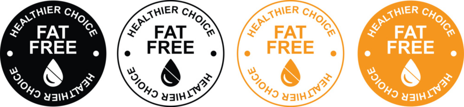 Healthier Choice Fat Free label . Fat Free . Zero Cholesterol . Healthy Food . Label for Healthy Food Product
