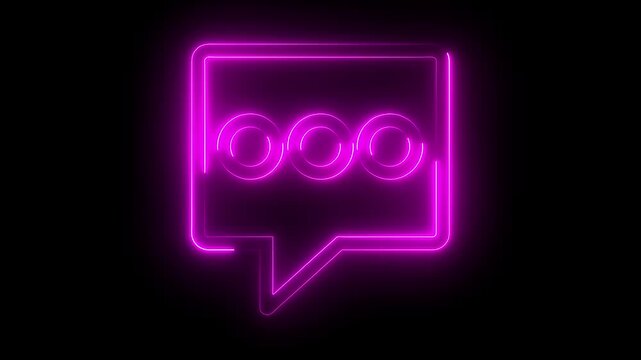 glowing, neon pink color bubble message box icon animation sign symbol on black background	