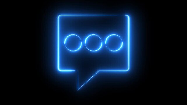 glowing, neon blue color bubble message box icon animation sign symbol on black background	