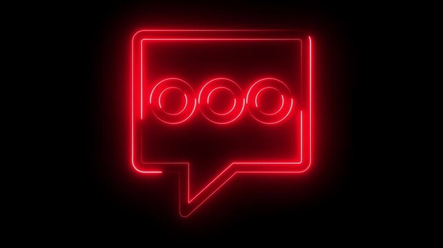 glowing, neon red color bubble message box icon animation sign symbol on black background	