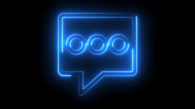 glowing, neon blue color bubble message box icon animation sign symbol on black background	