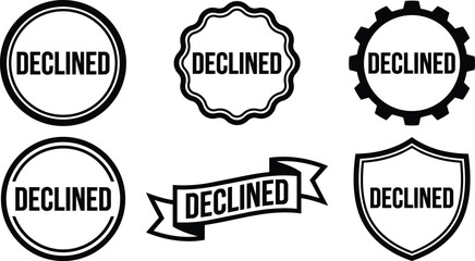 Obraz premium Black and white declined stamp badge set with ribbon and gear shapes vector art