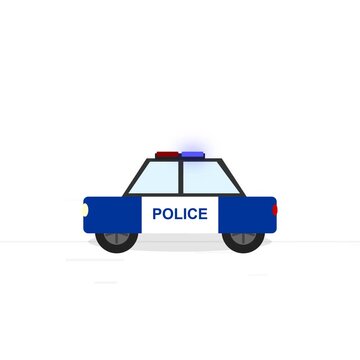 Police car patrol vehicle driving with flashing sirens in 2D vector animation