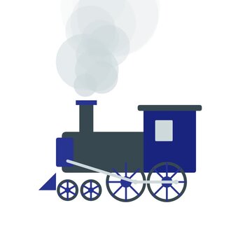 Blue flat design steam engine train animation for kids education and vintage travel themes
