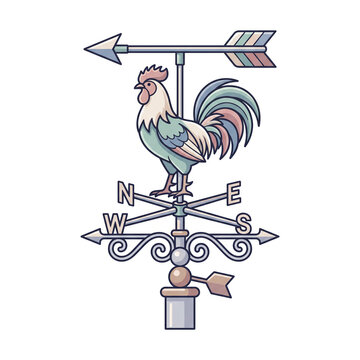 Rooster Weather Vane: A charming rooster perched atop a classic weather vane, its directional arrows pointing north, south, east, and west. A decorative and functional garden accent for rustic charm.