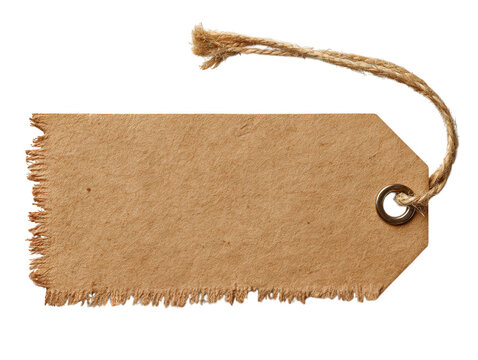Brown kraft paper gift tag with twine isolated on transparent background