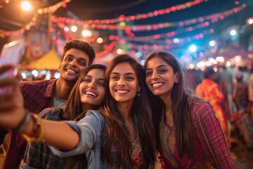 Naklejka premium Young Friends Enjoying Navratri Festival Together