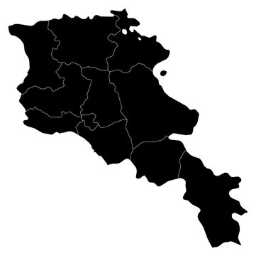 A contour map of Armenia with province borders. Armenian administrative silhouette