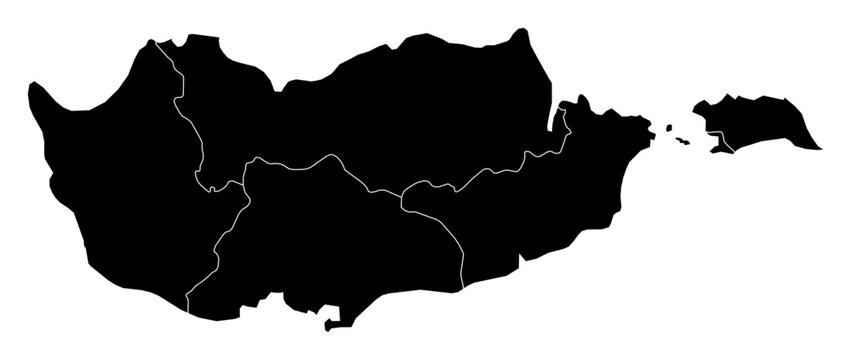 A contour map of Cyprus with district borders. Cypriot administrative silhouette