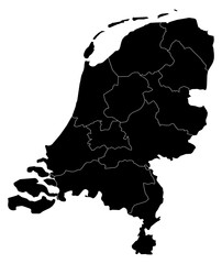 A contour map of Netherlands with province borders. Dutch administrative silhouette © Ungrim