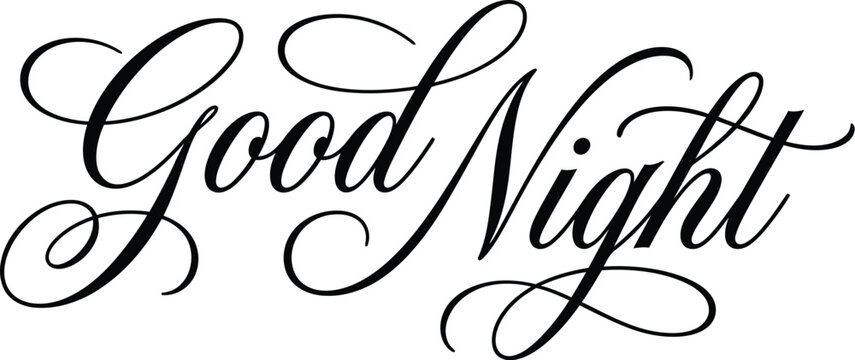 Good Night, Calligraphic Text, Black Lettering, Vector Typography