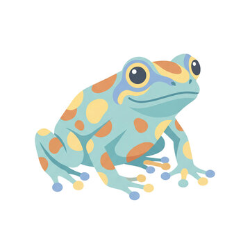 Colorful Frog Illustration: A vibrant and whimsical illustration of a frog with blue skin and an eye-catching pattern of orange and yellow spots, sitting attentively.