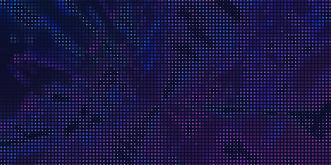 Purple abstract pixel texture bg video screen. Tv pattern background with square noise effect. Futuristic broadcast neon gradient banner for television. Modern vhs led static display element © towilah