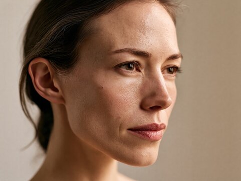 Beautiful woman brunette beauty close-up portrait on a studio environment 
