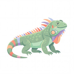 Fototapeta premium Vibrant Iguana Illustration: A charming illustration of a green iguana with colorful accents on its crest and tail, depicted in a playful and stylized manner.