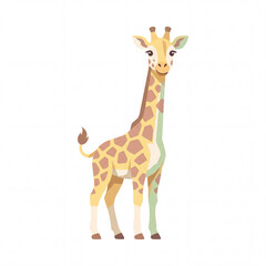 Fototapeta premium Cute Giraffe Illustration: A charming cartoon illustration of a giraffe with its characteristic long neck and spotted pattern stands happily, looking directly at the viewer.