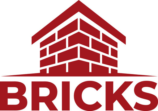 Red brick building logo with text for construction companies and real estate