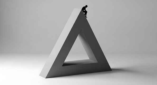 Man sits contemplating atop an impossible Penrose triangle paradox
