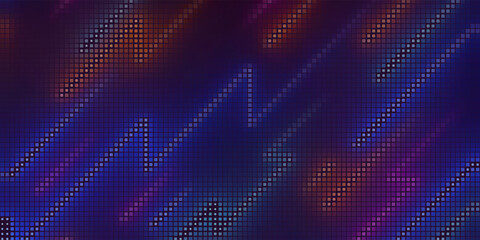 Purple abstract pixel texture bg video screen. Tv pattern background with square noise effect. Futuristic broadcast neon gradient banner for television. Modern vhs led static display element © towilah