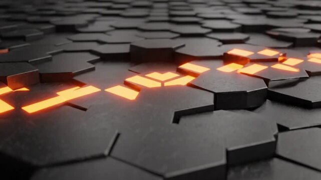 Dark hexagonal abstract pattern with a single glowing orange element