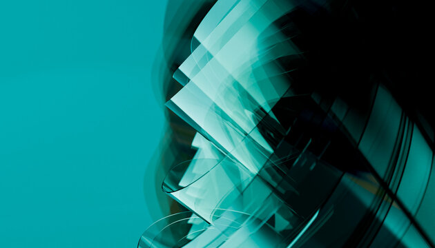 Abstract greenish crystal render with layered glass forms
