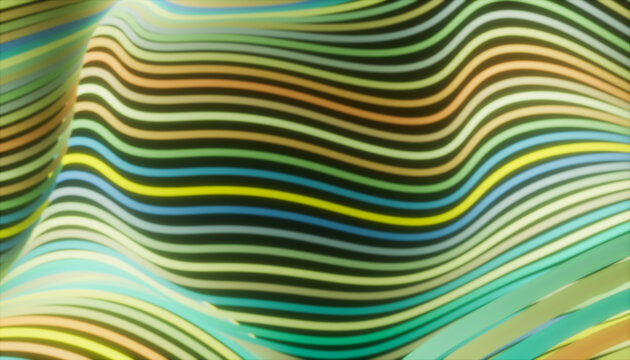 Abstract wavy striped background in green and yellow tones