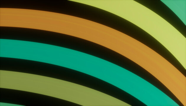 Abstract curved stripes background in green teal and orange