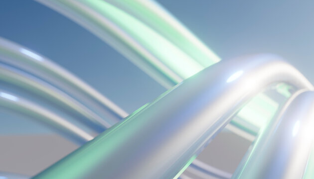 Abstract glossy glass tubes with soft pastel light
