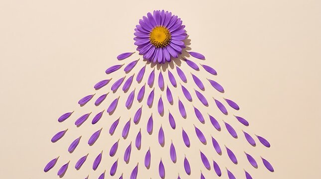 Purple flower with falling petals arranged in a triangle