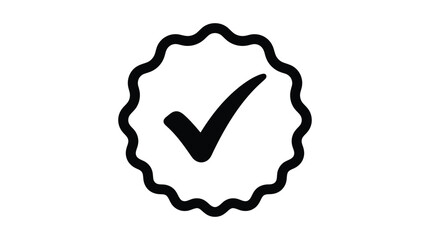 Check mark symbol with scalloped edge black silhouette on white background © EY