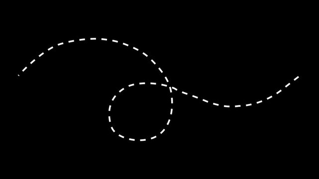 Animated dotted loop path and moving arrow line on dark and light backgrounds, minimalist motion design element for infographics, maps, and travel concepts."